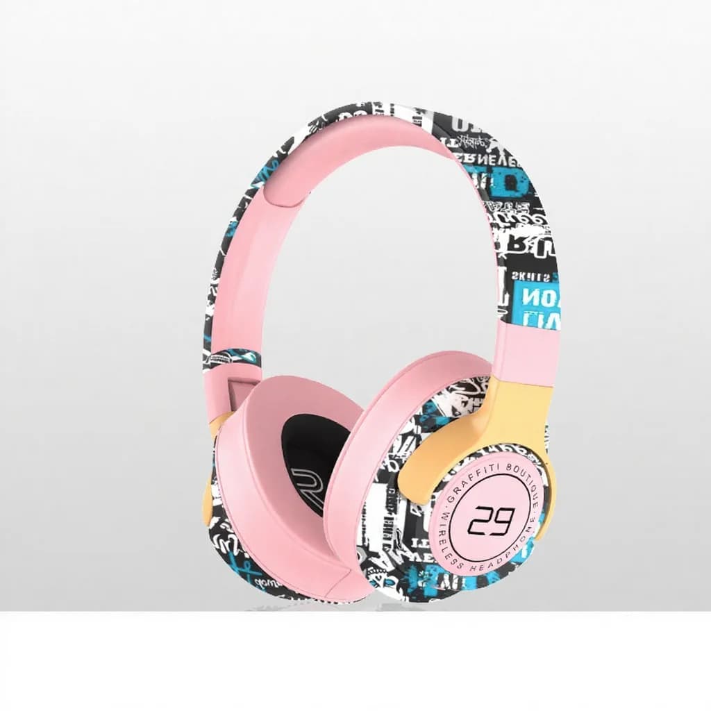 Auriculares Inalámbricos de Diadema Pintados con Radio FM y Diseño Plegable