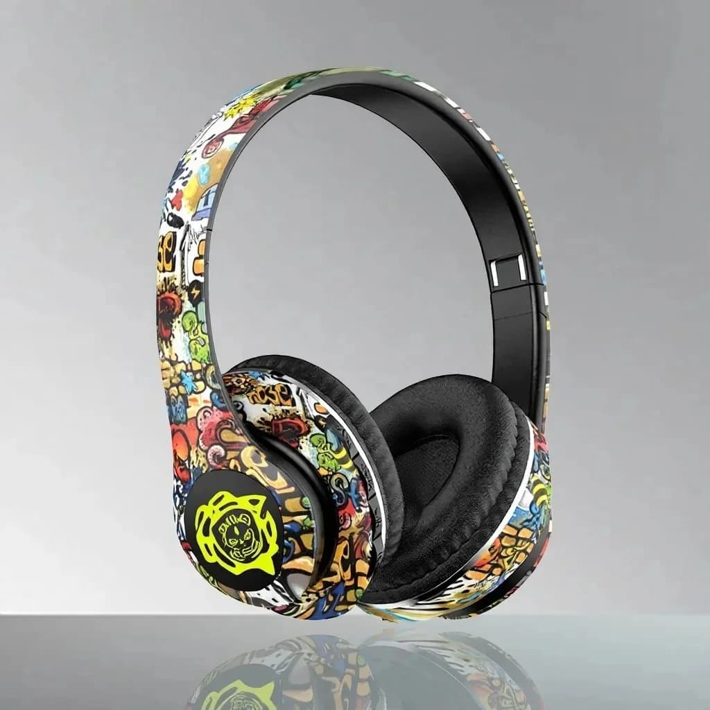 Auriculares inalámbricos Bluetooth supraaurales diseño graffiti plegables