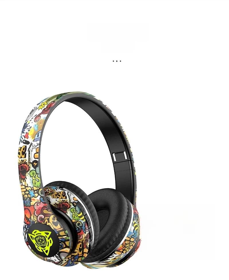 Auriculares inalámbricos supraaurales estilo graffiti con radio FM y ranura para tarjeta TF