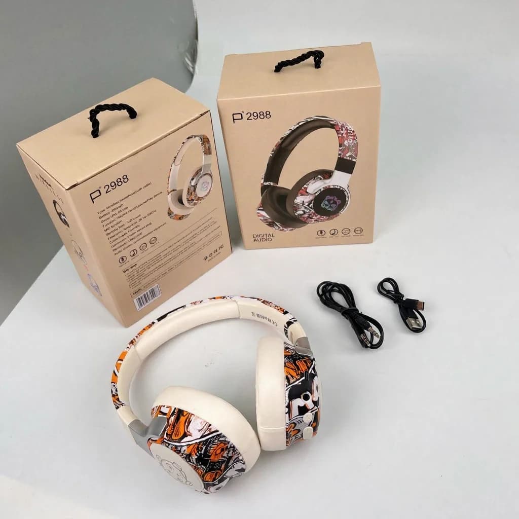 Auriculares Bluetooth supraaurales estilo graffiti con luces RGB y micrófono