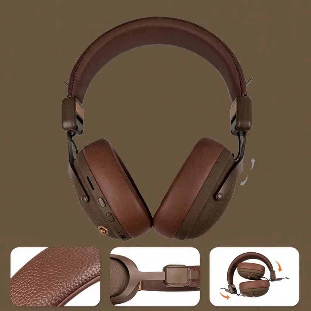 Auriculares Retro Inalámbricos con Bluetooth 5.4 y Larga Duración de Batería