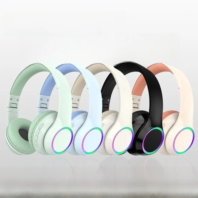 Auriculares Bluetooth inalámbricos supraaurales con luces LED y micrófono