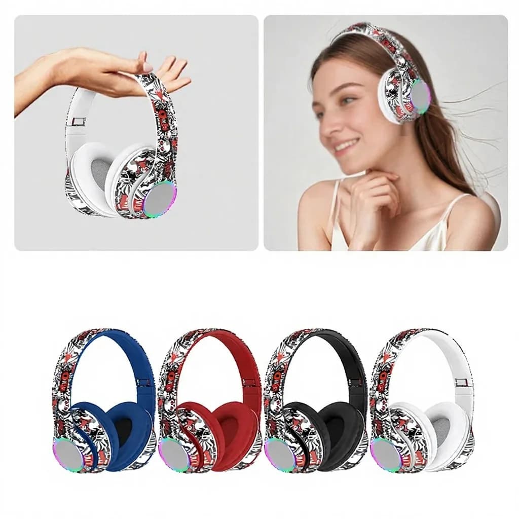 Auriculares Bluetooth de Diadema Graffiti con Luces LED y Bajos Profundos