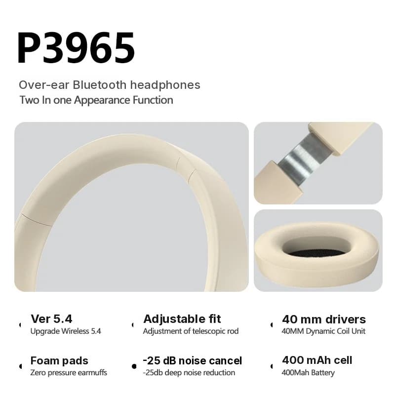 Auriculares Bluetooth Inalámbricos Supraaurales Estéreo con Cancelación Activa de Ruido