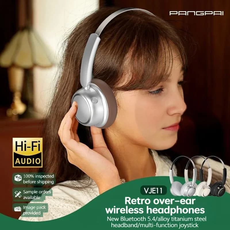 Auriculares inalámbricos Bluetooth retro con diadema de metal y larga duración de batería