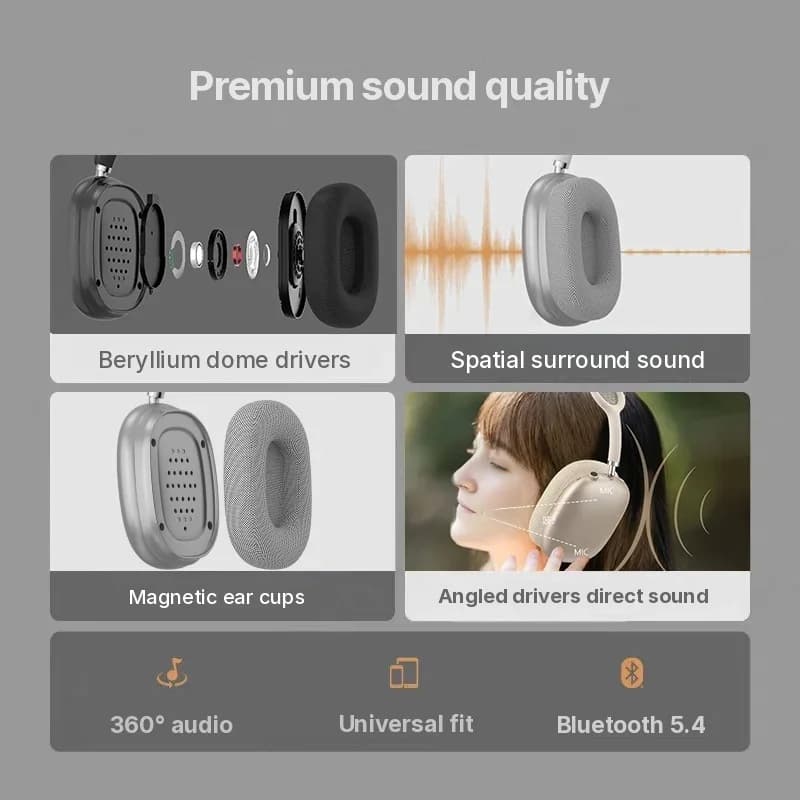 Auriculares inalámbricos supraaurales con copas magnéticas y diadema de malla