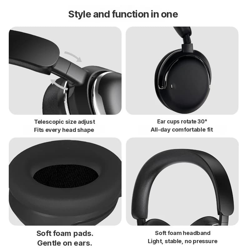 Auriculares inalámbricos supraaurales con cancelación activa de ruido y larga batería