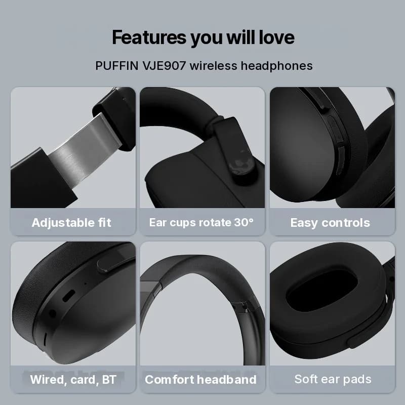 Auriculares Bluetooth inalámbricos supraaurales con tres modos EQ y micrófono