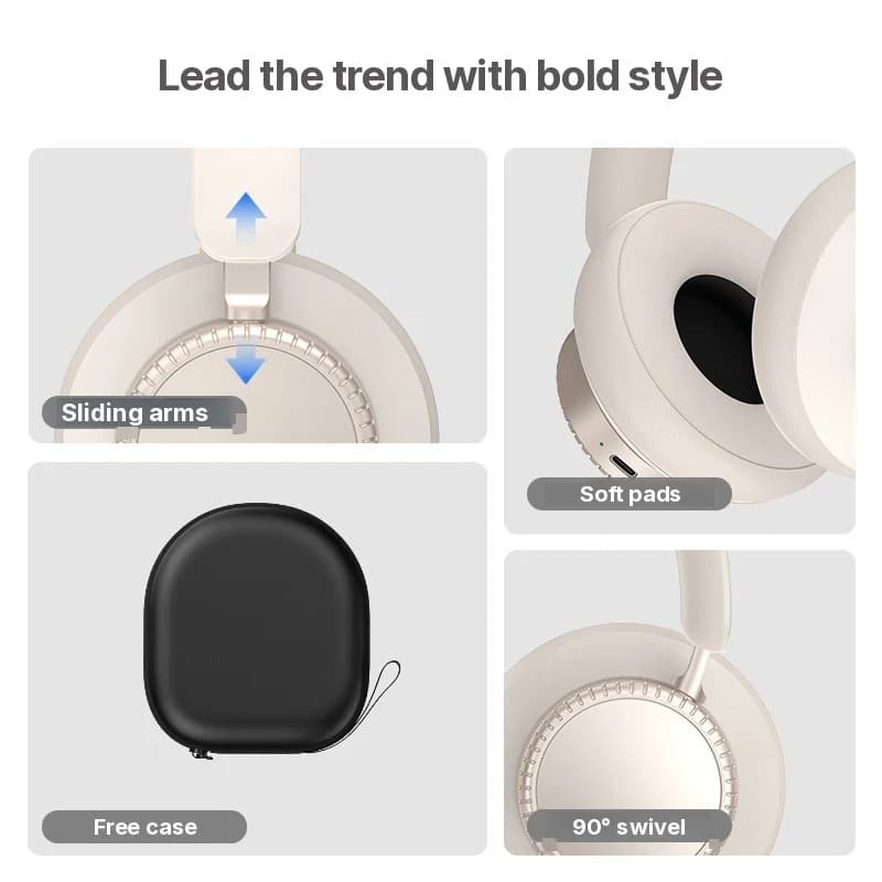 Auriculares inalámbricos Bluetooth circumaurales con cancelación activa de ruido y micrófono