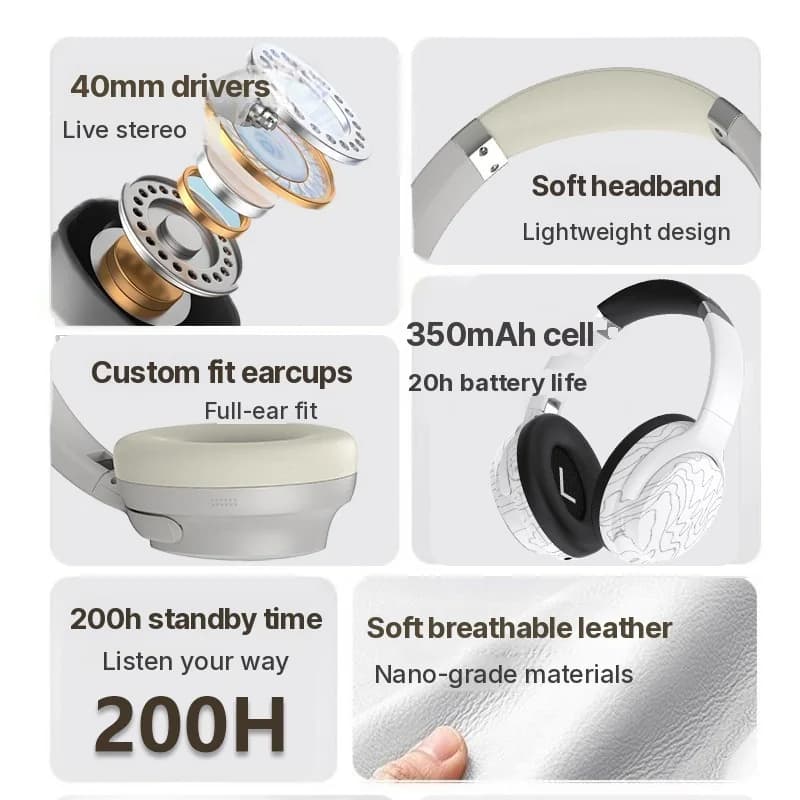Auriculares Bluetooth Inalámbricos Circumaurales con Multi-EQ y Larga Duración de Batería