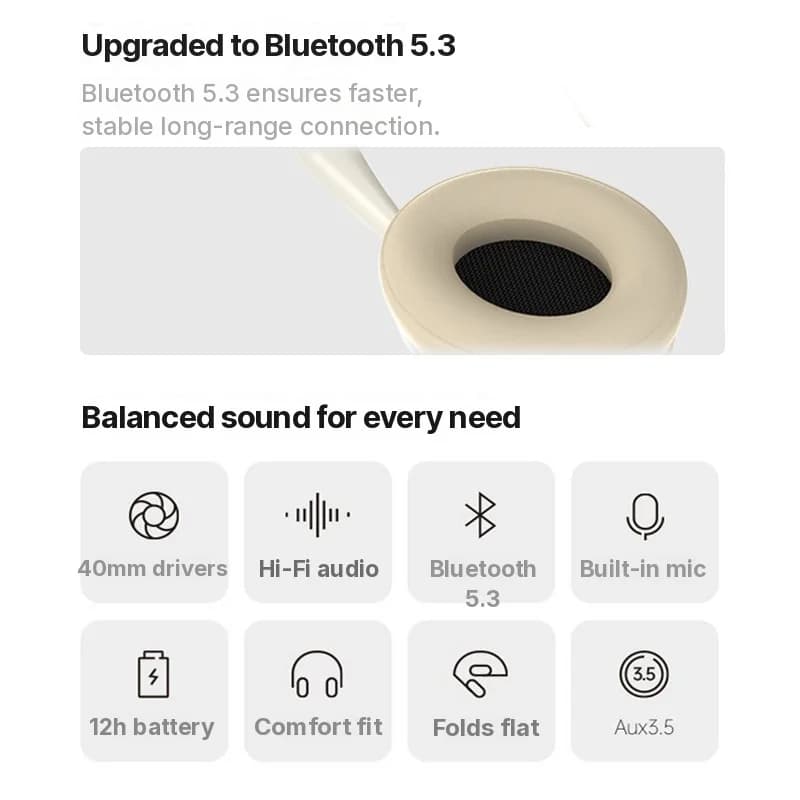 Auriculares inalámbricos supraaurales con radio FM y ranura para tarjeta TF