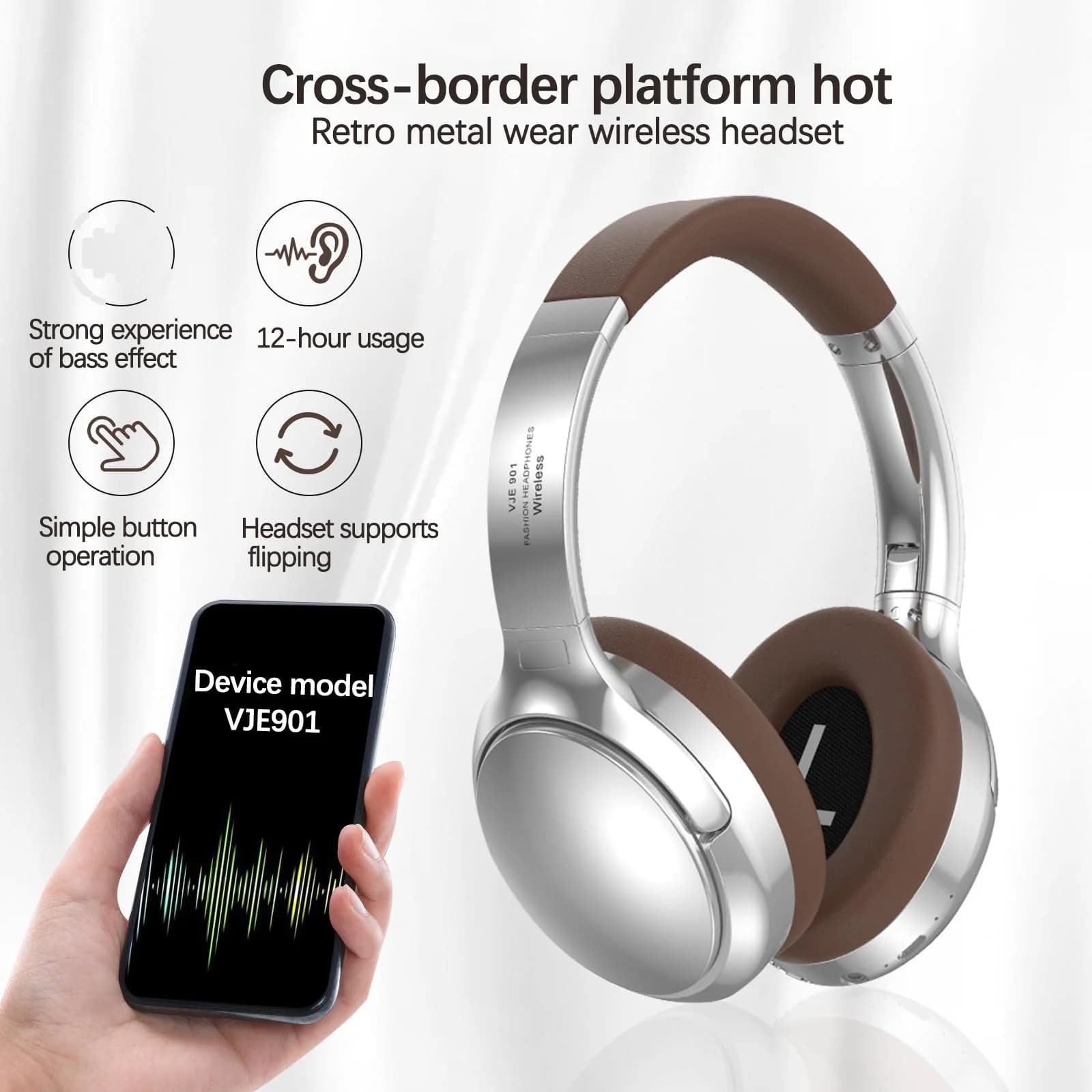 Auriculares Retro Inalámbricos Bluetooth Over-Ear Estéreo con Micrófono