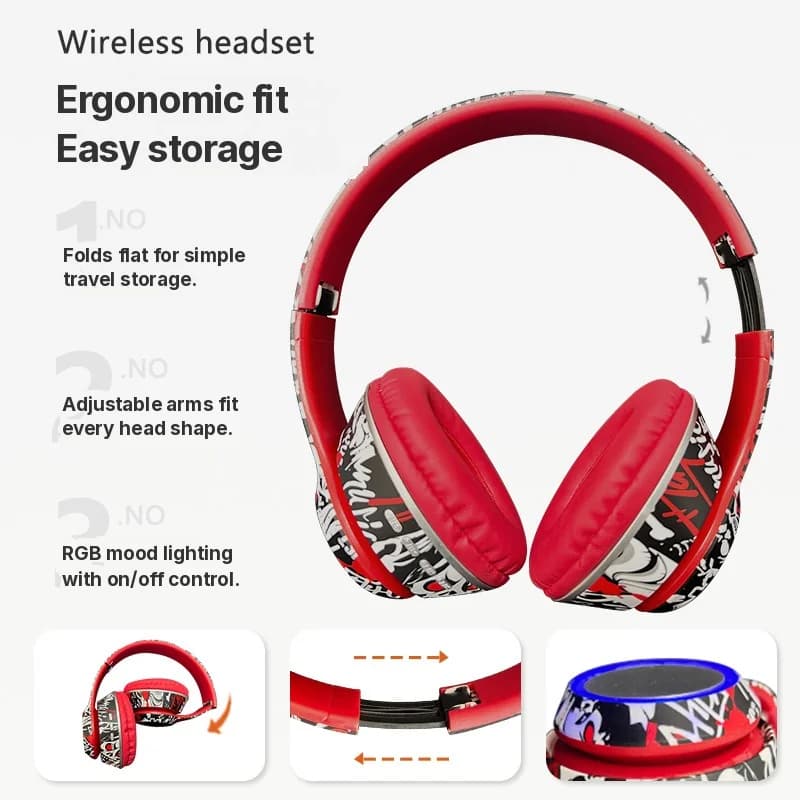 Auriculares Bluetooth de Diadema Graffiti con Luces LED y Bajos Profundos