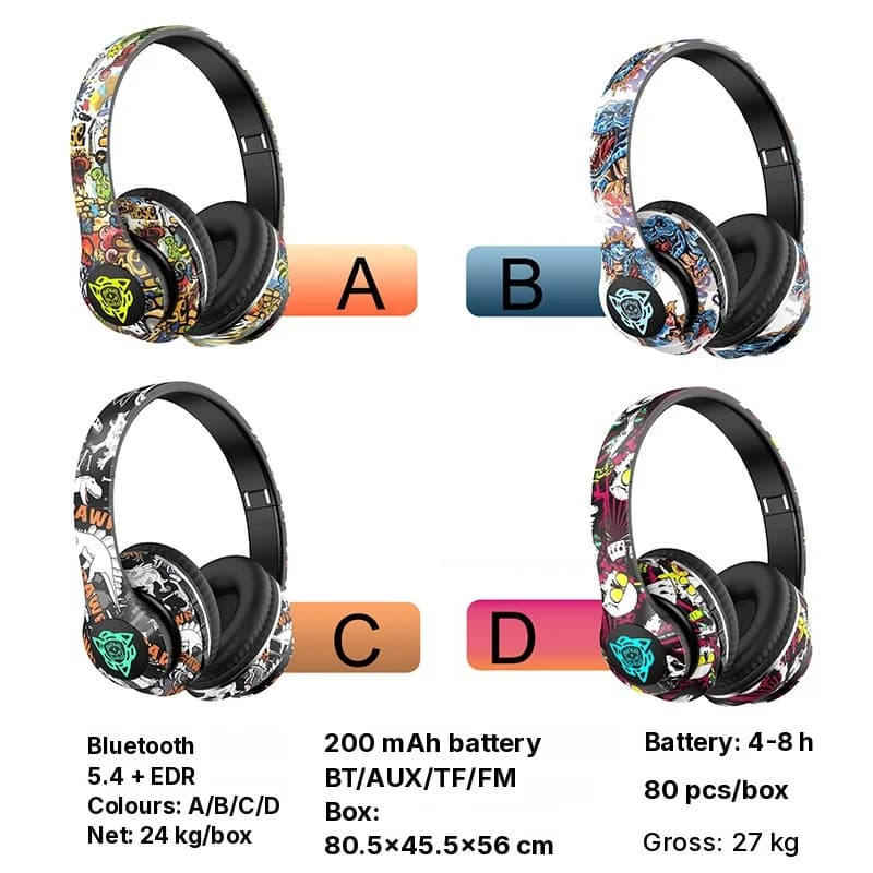 Auriculares Bluetooth Inalámbricos de Diadema Plegables con Diseño Graffiti
