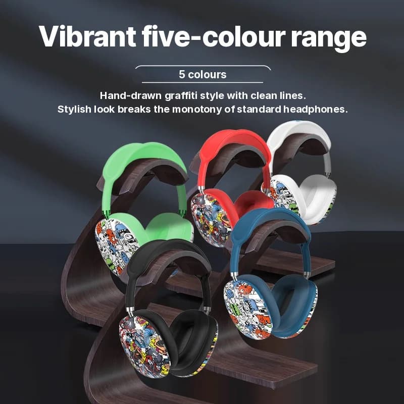 Auriculares Inalámbricos Circumaurales Estilo Graffiti con Radio FM y Ranura para Tarjeta TF