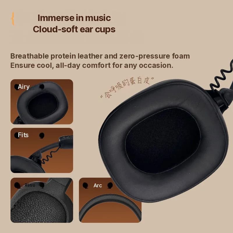 Auriculares Inalámbricos Circumaurales Retro con Carga Type-C y Ranura para Tarjeta TF