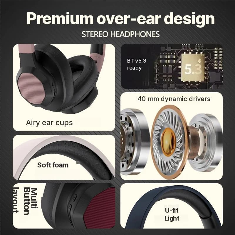 Auriculares Bluetooth supraaurales con radio FM y ranura para tarjeta TF
