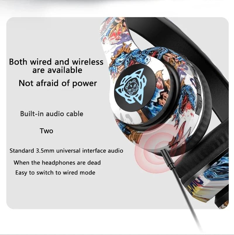 Auriculares Inalámbricos Circumaurales Estilo Graffiti con Radio FM y Ranura para Tarjeta TF