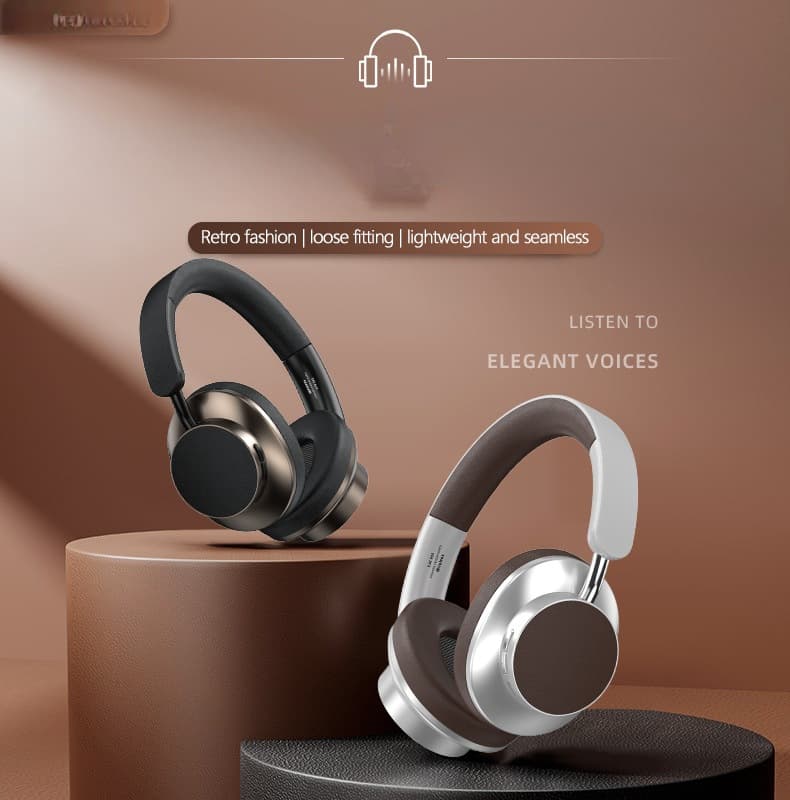 Auriculares Bluetooth retro supraaurales con radio FM y ranura para tarjeta TF