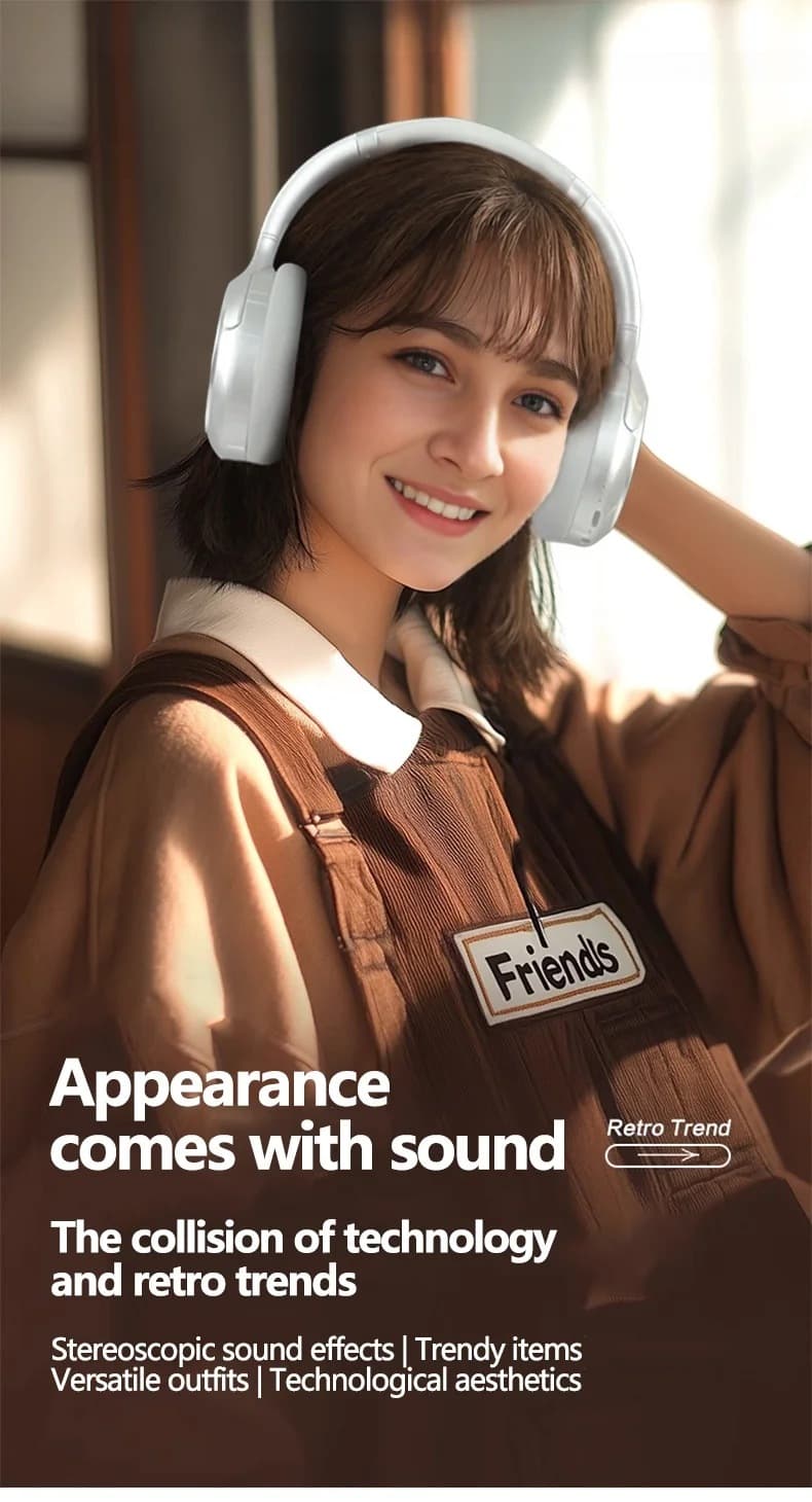 Auriculares Retro Inalámbricos Bluetooth Over-Ear Estéreo con Micrófono